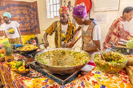African cuisine being prepared by young African chefs at \