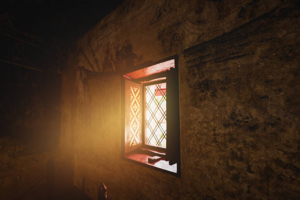 istock vintage wooden window and old wall 1129786421