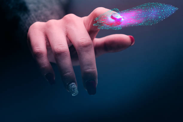 istock Woman forefinger touches rocket innovative technologies. Mixed media. 1129786715