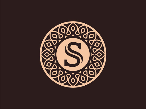 Sun sign in the form of a coin, a medal, with the letter S centered. Vector format, available for editing.