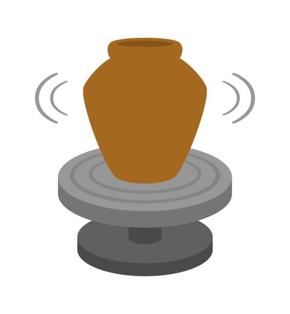 Make a pot Make a pot in a potter's wheel. rotating work bench stock illustrations