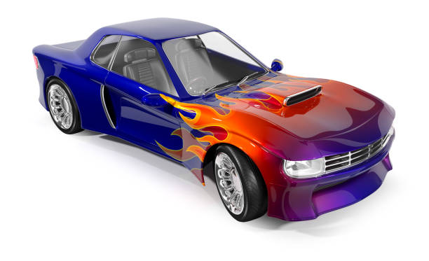 istock Muscle car with a pattern of flame, blue. 1129793079