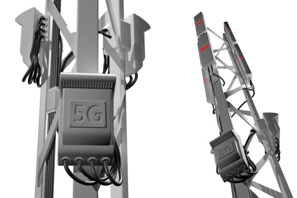 istock 5G huge cellular network tower or mast isolated on white - modern industrial illustration, 3D Illustration 1129794282