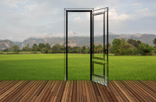 istock Landscape behind the opening door 1129794437
