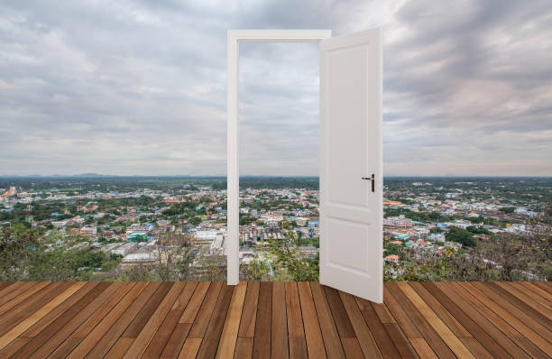 istock Landscape behind the opening door 1129794454