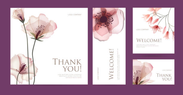 A set of postcard with the words of gratitude. Design template of business cards with abstract spring flowers for the hotel, beauty salon, spa, restaurant, club. Vector illustration spa stock illustrations