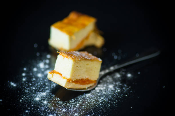 sweet cottage cheese casserole with pumpkin filling - portion pumpkin vegetable black imagens e fotografias de stock