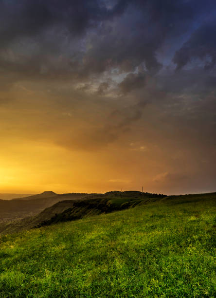 magischen goldenen licht, kas pathar, satara, maharashtra, indien. - plateau stock-fotos und bilder