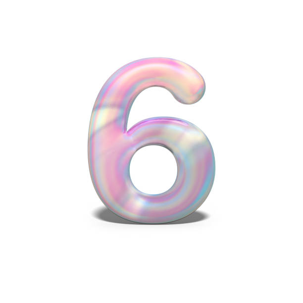 istock Realistic shiny number 6 (six) for celebration design, bright holographic design, winter collection and modern technology font, 3d rendering. 1129799796