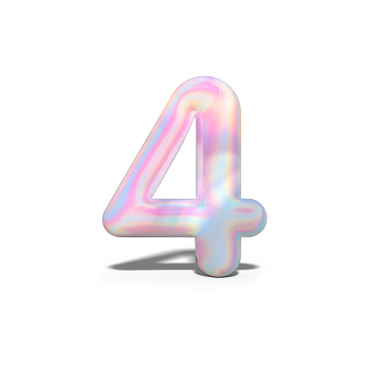 Realistic shiny number 4 (four) for celebration design, bright holographic design, winter collection and modern technology font, 3d rendering