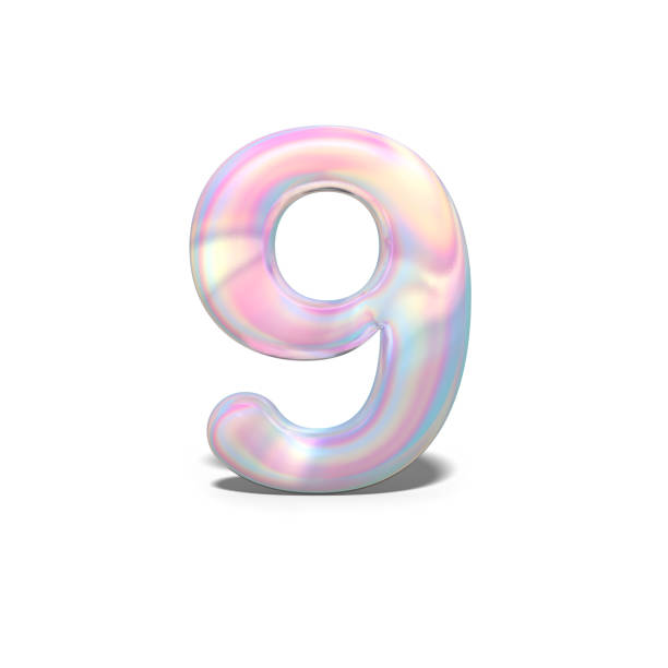 istock Realistic shiny number 9 (nine) for celebration design, bright holographic design, winter collection and modern technology font, 3d rendering. 1129799808