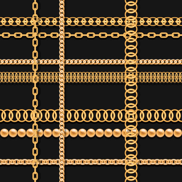 istock Gold chains and beads on black luxury seamless pattern. For fashion design. Vector 1129801531