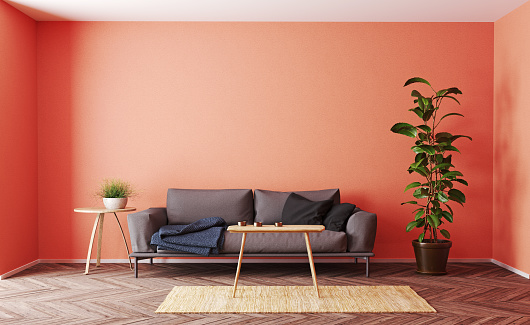 modern living room interior design. 3d rendering living coral concept