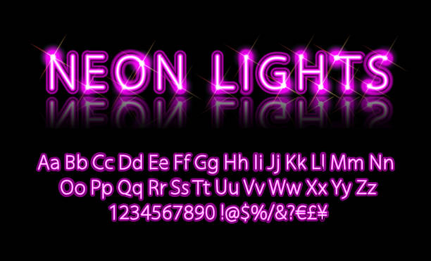 明るいネオンのアルファベット文字ピンク - neon light点のイラスト素材／クリップアート素材／マンガ素材／アイコン素材