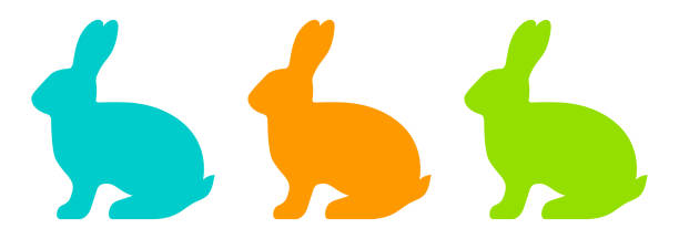 bunte vektor-set silhouetten eines kaninchens auf weißem hintergrund - hase stock-grafiken, -clipart, -cartoons und -symbole