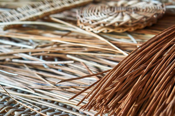 Basket Backgrounds of braided willow basket weaving stock pictures, royalty-free photos & images