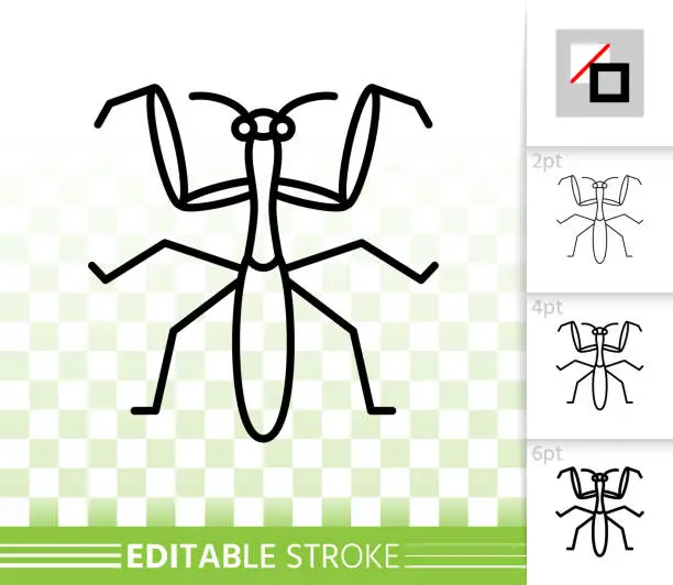 Vector illustration of Mantis bug insect simple black line vector icon