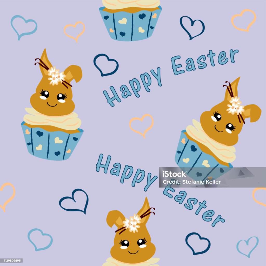 cute pattern with easter bunny in cupcake. Kawaii style, Vector eps 10 Animal stock vector
