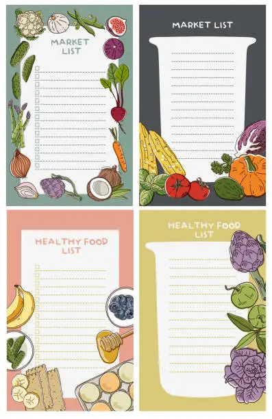 Vector illustration of Cute fresh fruit vegetables notebook diary. Notepad stationery
