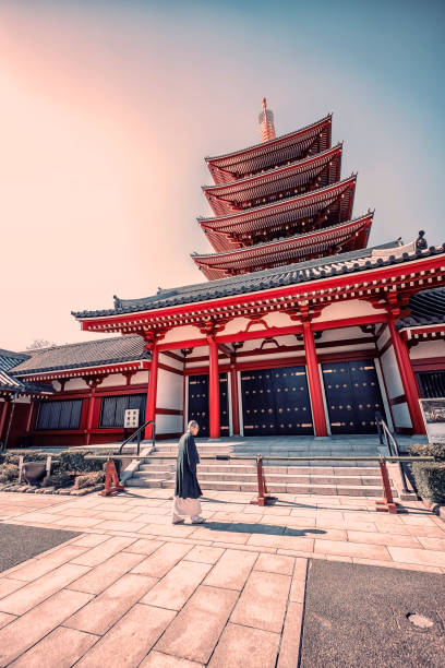 Febrary 2019  - Asakusa, Tokyo, japan - Monk with traditional dress in Senso-ji temple in Asakusa, Tokyo