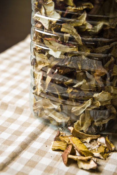 istock Dried mushrooms in plastic bottle 1129813826