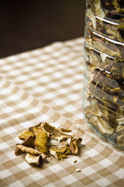 istock Dried mushrooms in plastic bottle 1129813856