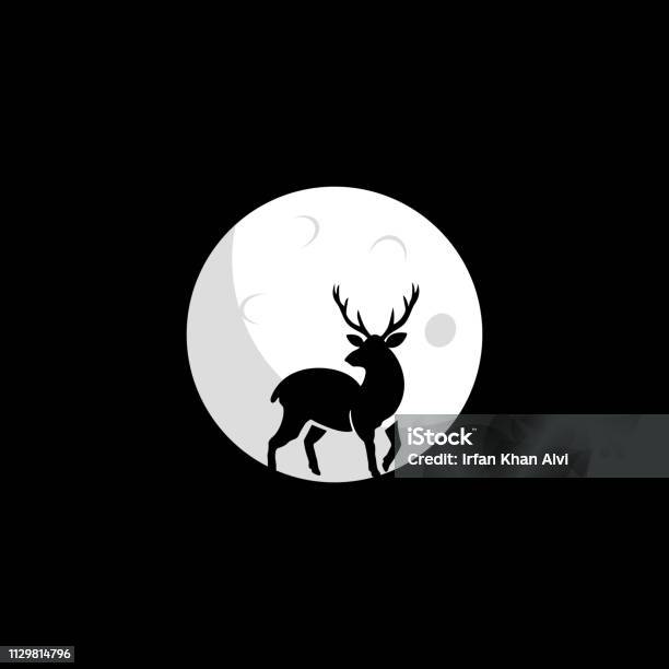 Deer In The Moon Shape Logo Design Stock Illustration - Download