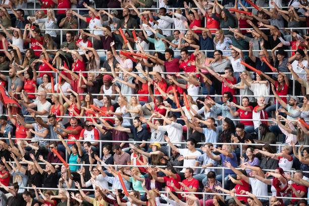 istock Group of spectators cheering in stadium 1129816116