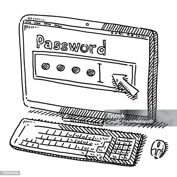 Password Protection Desktop Computer Drawing Stock Illustration - Download Image Now - Drawing - Art Product, Network Security, Password