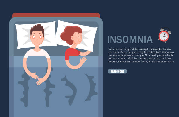 ilustrações de stock, clip art, desenhos animados e ícones de insomnia vector flat web banner design template - bed child fear furniture