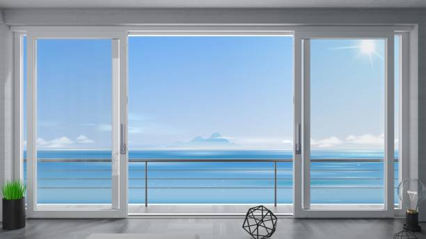 istock Sliding window villa with sea view 1129821714
