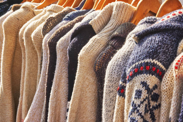 sweater Hand-knitted sweaters from Madeira oberteil stock pictures, royalty-free photos & images