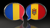 Romania and Moldova flags with Speech Bubbles. 3D illustration