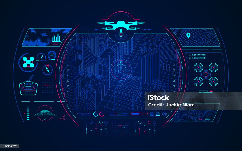 drone control concept of drone technology, graphic of drone control interface Drone stock vector