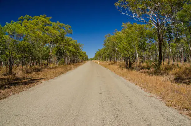 Lonely road in Undara Volcanic National Park, Queensland, Australia.