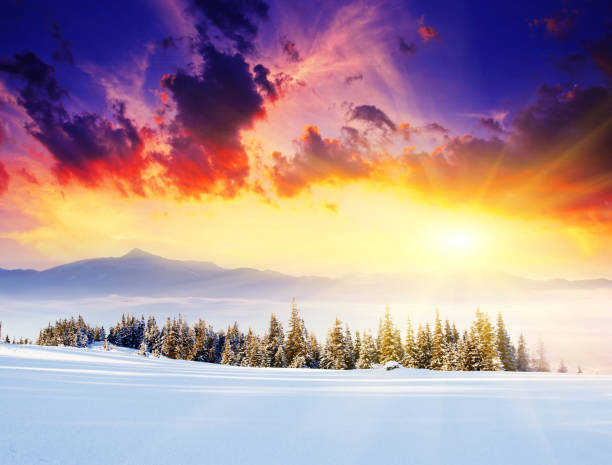 istock Majestic sunset in the winter mountains landscape. 1129831736