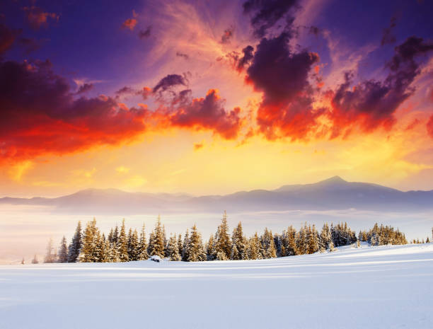 istock Majestic sunset in the winter mountains landscape. 1129831763