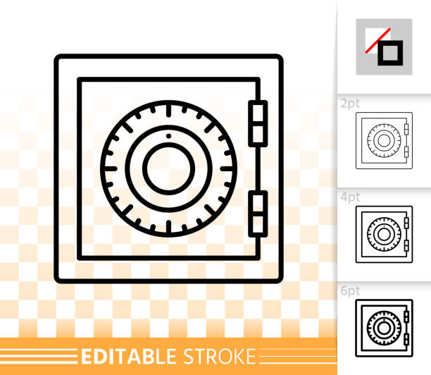 illustrazioni stock, clip art, cartoni animati e icone di tendenza di icona del vettore della casella di cella della banca nera semplice sicura - combination lock variation lock safe