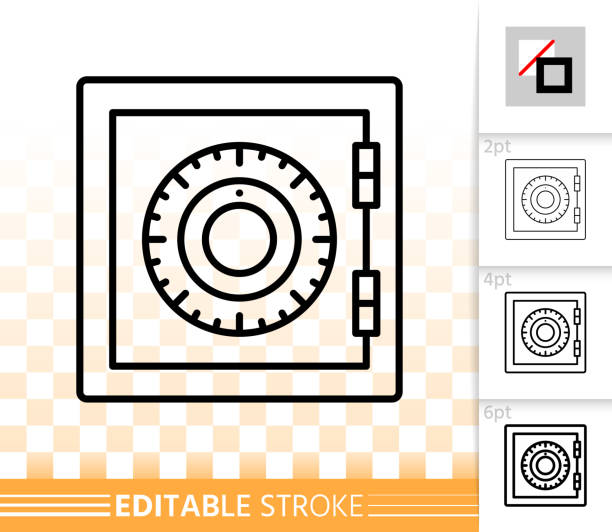 bezpieczna prosta czarna linia bankowa ikona wektora skrzynki celowej - safe safety combination lock variation stock illustrations