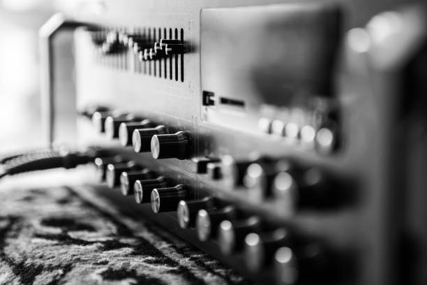 black and white Old amplifier Close up