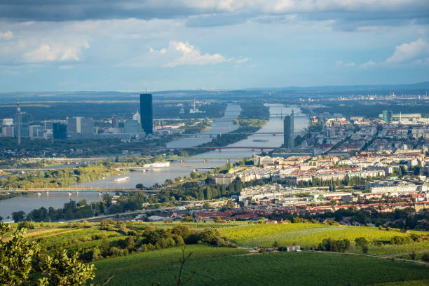 istock Vienna landscape with Danube river and the bridges 1129836688