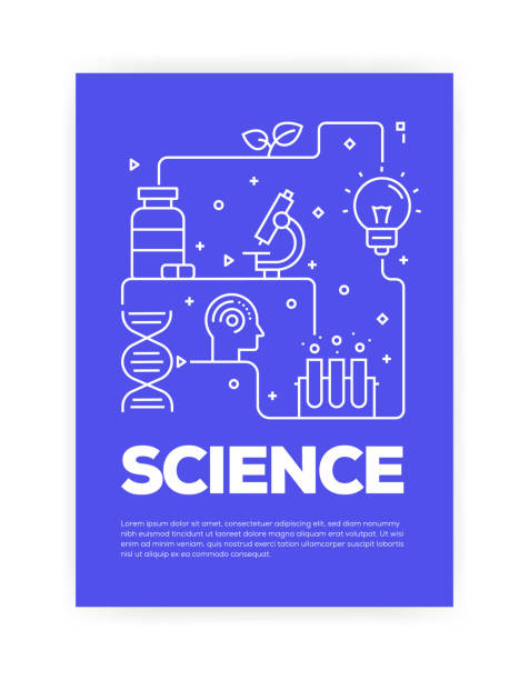 ilustrações, clipart, desenhos animados e ícones de ciência conceito design capa de estilo de linha para anual relatório, flyer, folheto. - education futuristic abstract atom