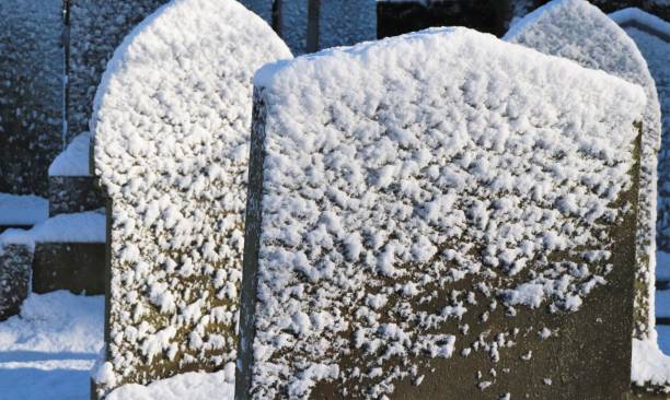 Snow-covered cemetery