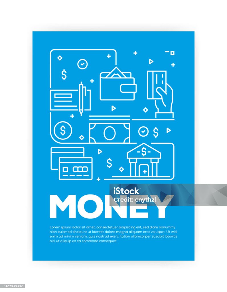 Money Related Line Style Cover Design for Annual Report, Flyer, Brochure. Bank - Financial Building stock vector