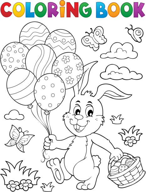 Coloring book Easter rabbit topic 2 vector art illustration