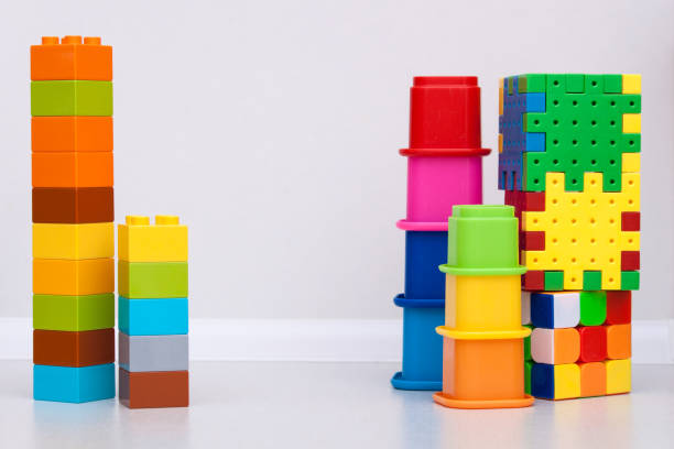 istock Kids education plastic toys on the white background. Copy space 1129845109