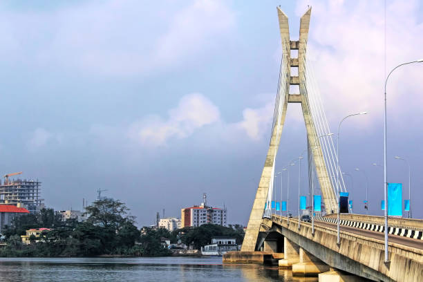 Lagos, Nigeria; Lekki-Ikoyi Bridge - Lagos Landmark - Infrastructure and Urban Transportation View of the Lekki-Ikoyi Link Bridge, a landmark in Lagos, Nigeria - Infrastructure and Transportation. West Africa. nigeria stock pictures, royalty-free photos & images