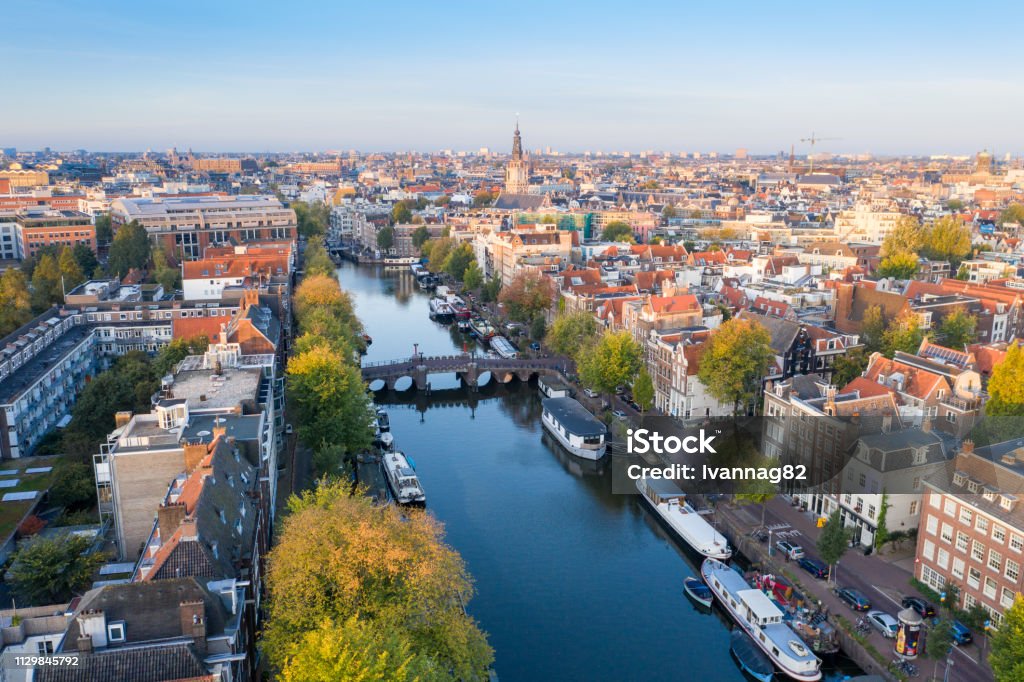 Panoramic aerial view of Amsterdam, Netherlands. Amsterdam Stock Photo