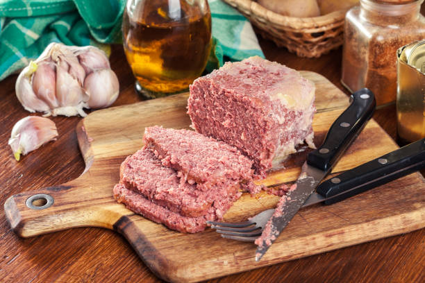 Delicious sliced corned beef stock photo