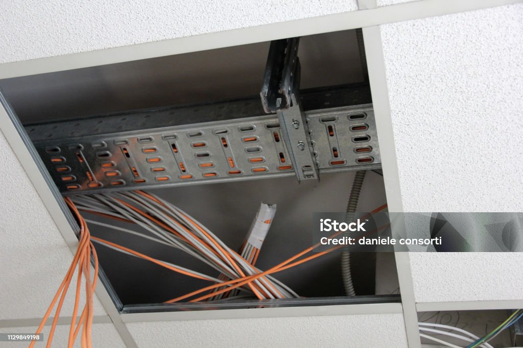 Network Ceiling Rails Ceiling With Lan Mesh Cables Stock Photo - Download Image Now - Cable ...